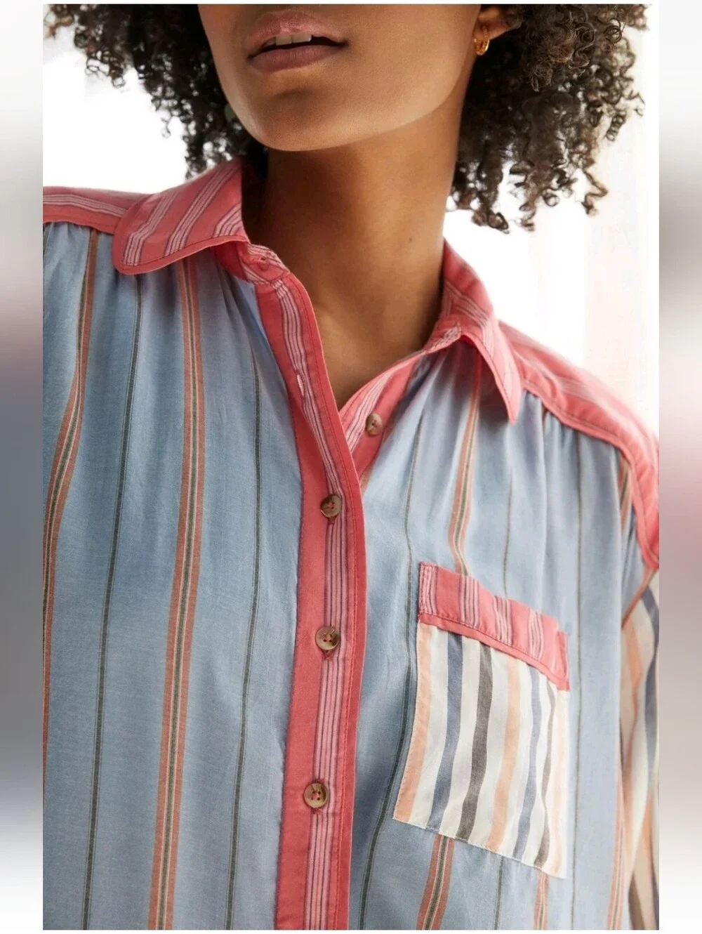 Anthropologie True Pajama Top Only Women Casual Stripe Long Sleeve Shirt